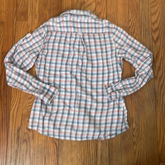 COLUMBIA Plaid Button Down Shirt Orange Grey Women’s Small Outdoors Hiking Fall - Picture 2 of 7
